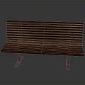 Building Exterior Wooden Bench with Slatted Design and Metal Support Legs for Outdoor Seating Areas