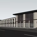 Modern Office Building Complex With Green Roof Gray Tiles And Road Access