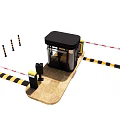 Modern Security Gate Booth System With Striped Barriers And Warning Posts 3d model