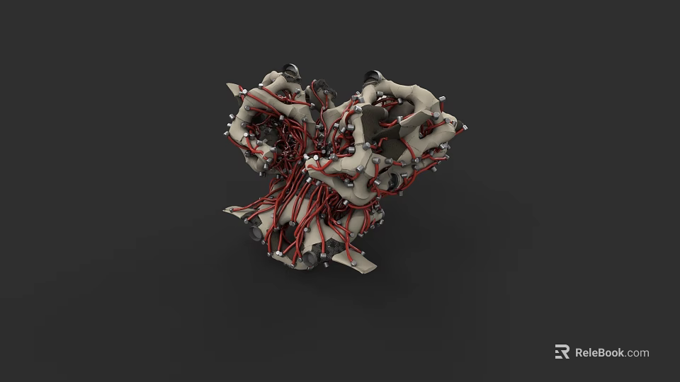 Car Intricate Mechanical Structure With Red Cables And Gray Components 3d model 