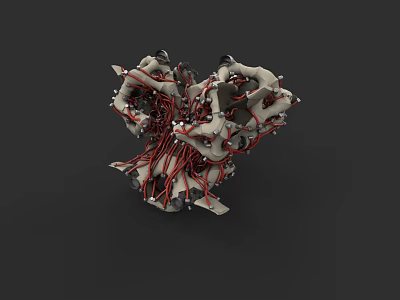 Car Intricate Mechanical Structure With Red Cables And Gray Components 3d model
