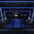 Modern Movie Theater Interior With Blue Lighting And Neatly Arranged Seats