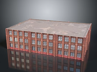 Red Brick Multi Story Building Structure with Regular Windows and Weathered Roof Surface 3d model