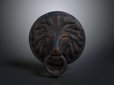 Vintage Ornate Lion Head Metal Door Knob With Round Shape And Ring Accent 3d model