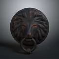 Vintage Ornate Lion Head Metal Door Knob With Round Shape And Ring Accent