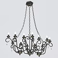Elegant Black Iron Chandelier With Candle Style Lights And Chain Hanging Decorative Design