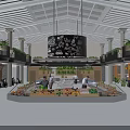 Modern Market Hall Interior With Fresh Fruits Vegetables Stalls Glass Roof Columns And Green Plants