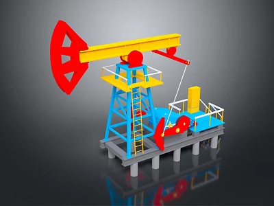 Colorful Oil Pump 3D Model with Yellow Red Blue Structure Platform Base and Industrial Machinery 3d model