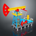 Colorful Oil Pump 3D Model with Yellow Red Blue Structure Platform Base and Industrial Machinery