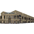 European Style Commercial Building with Stone Facade and Arched Windows Multi Story Decorative Exterior Design