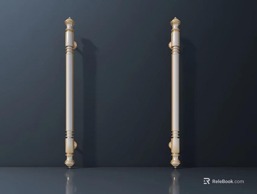 Elegant Gold Decorative Handles With Ornate Carvings For Furniture Cabinet Doors 3d model 