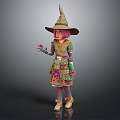 Game and Movie Character With Pointed Witch Hat Pink Hair Patched Outfit And Sparkly Shoes