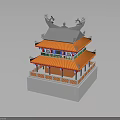 Traditional Chinese Two Story Architecture Featuring Orange Roof Green Eaves Decorative Top And White Base