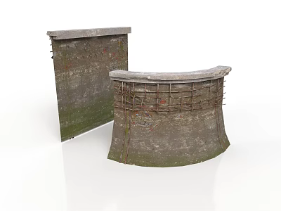 Aged Concrete Structural Components With Rusted Steel Reinforcement And Mossy Surface 3d model