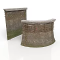 Aged Concrete Structural Components With Rusted Steel Reinforcement And Mossy Surface