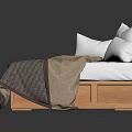 Single Bed With White Pillows And Brown Blanket On Wooden Frame 3d model