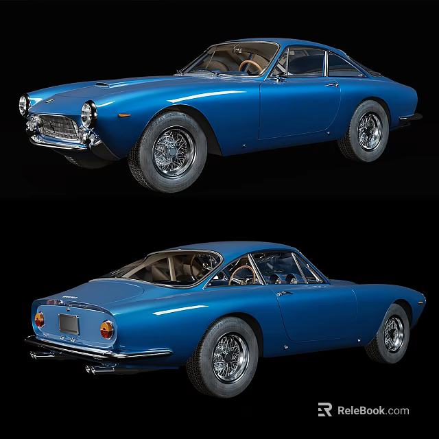 Vintage Blue Classic Car With Elegant Body Design And Chrome Wheels 3d model 