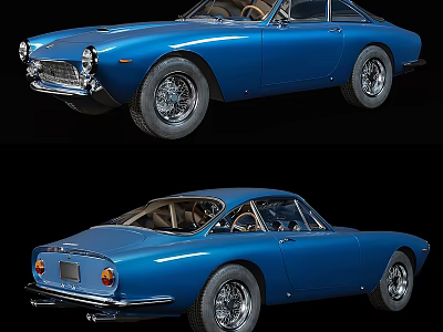 Vintage Blue Classic Car With Elegant Body Design And Chrome Wheels 3d model