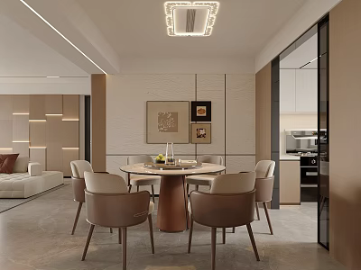 Modern Restaurant Dining Table and Chair Decorative Painting Ceiling Lamp Security Door Glass Sliding Door Oven Jewelry Ornaments Tableware 3d model