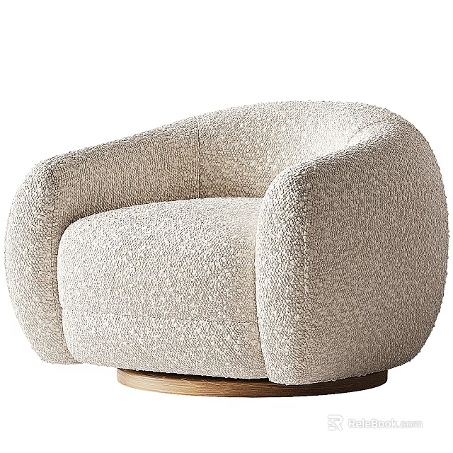 Plush Cream Colored Modern Lounge Chair With Rounded Arms And Wooden Base 3d model 