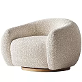 Plush Cream Colored Modern Lounge Chair With Rounded Arms And Wooden Base