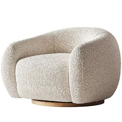 Plush Cream Colored Modern Lounge Chair With Rounded Arms And Wooden Base 3d model