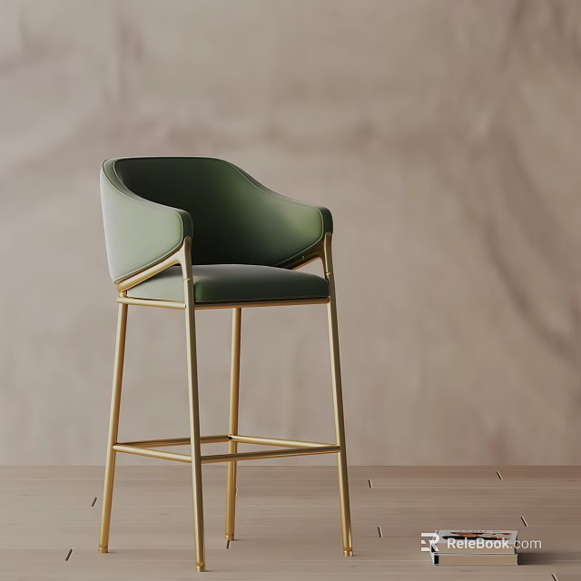Green Upholstered Bar Stool with Gold Metal Frame and Modern Minimalist Design 3d model 