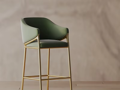 Green Upholstered Bar Stool with Gold Metal Frame and Modern Minimalist Design 3d model