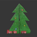Green Paper Christmas Tree With Colorful Ornaments And Red Gift Boxes