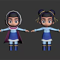 Two Cartoon Characters With Pink White Hood And Twin Buns In Blue Outfit With Reflection