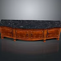 Elegant Wooden TV Stand With Dark Marble Top And Carved Cabinet Doors