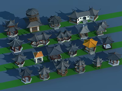 Diverse Traditional Chinese Architectural Models with Pavilions Pagodas and Classic Rooftops 3d model