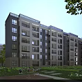Modern Multi Storey Residential Building With Greenery Outdoor Space And Evening Lights