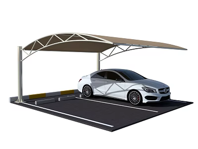 Modern Metal Frame Carport With White Sedan In Parking Space 3d model