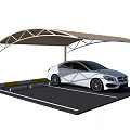 Modern Metal Frame Carport With White Sedan In Parking Space