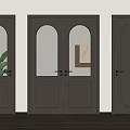 Three Modern Interior Hinged Doors with Arched Glass and Solid Panel Dark Gray Design 3d model