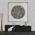 Abstract Circular Artwork With Black Console Table And Floor Lamp In Modern Interior 3d model