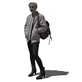Woman Wearing Gray Jacket With Backpack Black Pants And High Heels Standing