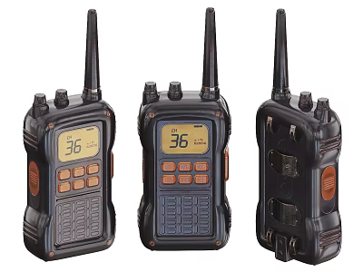 Three Walkie Talkies With Display Screen Buttons Antenna And Durable Design 3d model