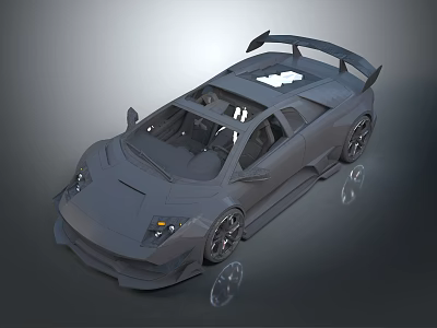 Gray Sports Car 3D Model With Sleek Design Rear Spoiler And Transparent Roof 3d model