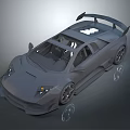 Gray Sports Car 3D Model With Sleek Design Rear Spoiler And Transparent Roof