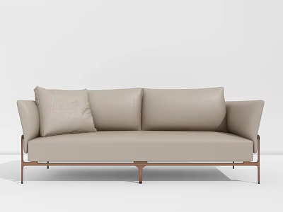 Light Beige Leather Two Seater Sofa With Minimalist Design And Metal Legs 3d model