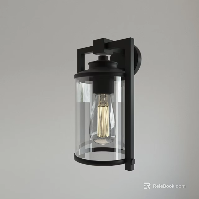 Modern Black Frame Wall Light With Clear Glass Shade And Vintage Bulb 3d model 