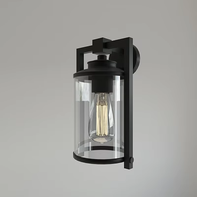 Modern Black Frame Wall Light With Clear Glass Shade And Vintage Bulb 3d model