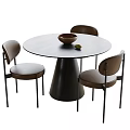 Modern Round Dining Table With Brown Chairs Conical Base And Bowl Fruit 3d model