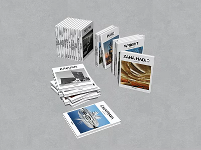 Stacked Magazines With Different Covers Featuring Architectural Designs And Varied Titles 3d model