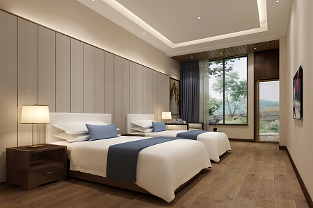 Modern Room Hotel Double Room 3d model