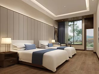 Modern Room Hotel Double Room 3d model