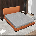 Double Bed With Orange Headboard Wooden Frame Gray Mattress Nightstand Lamp And Sea View