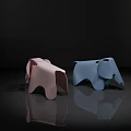 Modern Elephant Shaped Pink And Blue Stools On Dark Reflective Surface 3d model